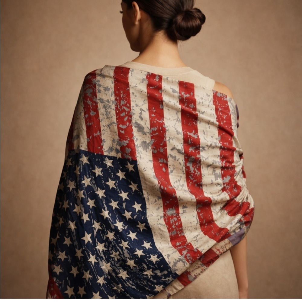Distressed American Flag Wrap Shawl | Patriotic USA Scarf